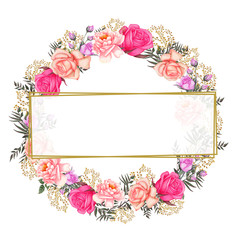 Rose, Leafs,Wedding Watercolor Wreath, Bouquets,Frame Floral,Flowers arrangement decorate,Hand painted,isolated on white background, floral invitations, greeting card, DIY.