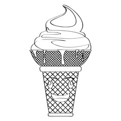 Happy ice cream cone outline. Vector illustration design