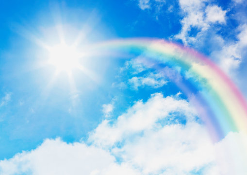 Fototapeta 青空と太陽に伸びる虹