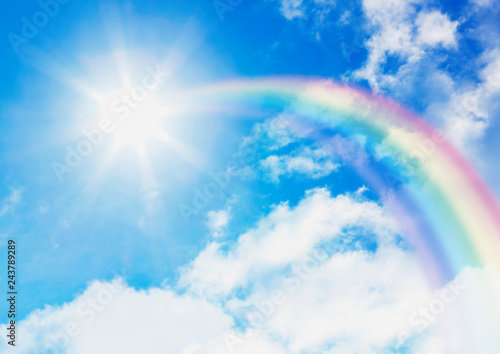 青空と太陽に伸びる虹 Wall Mural Background Background Wallpaper Murals K Yu