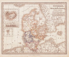 Fototapeta na wymiar 1862, Stieler Map of Denmark