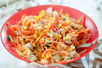 Salad with Korean carrots and vegetables