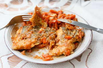 Salmon baked with vegetables with the marinade