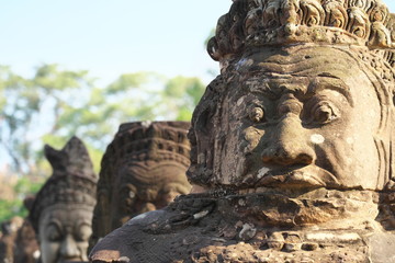 Siem Reap,Cambodia-Januay 11, 2019: Naga and demons on the bridge of the south gate of Angkor Thom,...