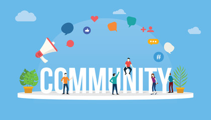 community people concept with big text and people around with modern style and icon - vector