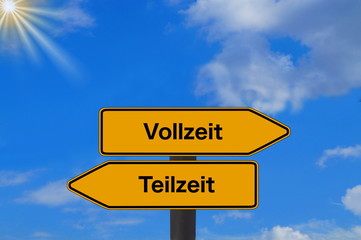 Schilder zeigen in Richtung Vollzeit und Teilzeit