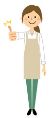 エプロンの女性　サムズアップ