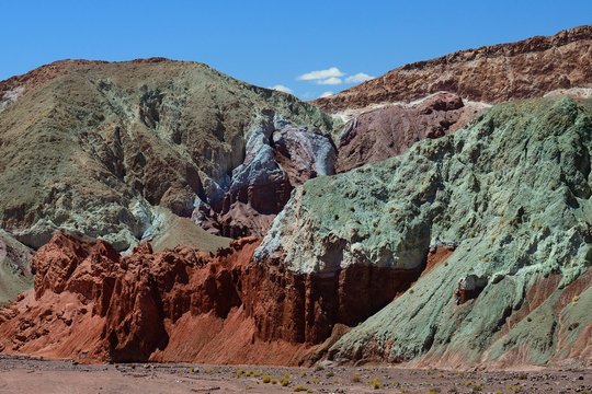 Rock formations in different colours, Rainbow Valley, Valle Arcoiris, Region de Antofagasta, Chile, South America
