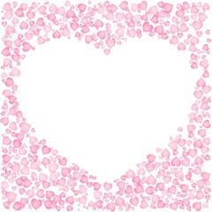 Cute pink frame for Valentine Day. Heart shape out of hearts ornament. Isolated editable vector clip art on white background