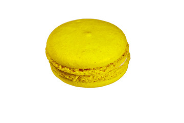 Tasty yellow macaroon isolated on white background