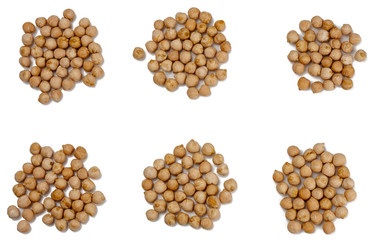 A pile of peas isolated on white. The view from the top