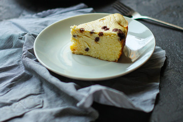  cheesecake, cottage cheese casserole (a portion of sweet pastries). Top view. Food background