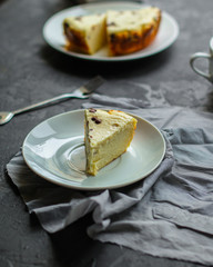  cheesecake, cottage cheese casserole (a portion of sweet pastries). Top view. Food background