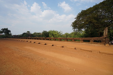 Fototapeta na wymiar Siem Reap, Cambodia-January 12, 2019: Spean Praptos or Kampong Kdei Bridge in Cambodia used to be the longest corbeled stone-arch bridge in the world