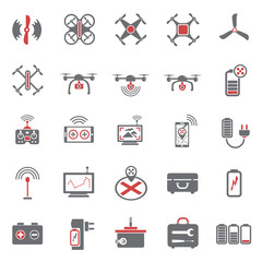 Drone red grey icons set on white background for graphic and web design, Modern simple vector sign. Internet concept. Trendy symbol for website design web button or mobile app