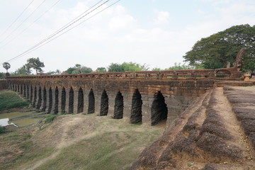 Siem Reap, Cambodia-January 12, 2019: Spean Praptos or Kampong Kdei Bridge in Cambodia used to be the longest corbeled stone-arch bridge in the world   © khunta