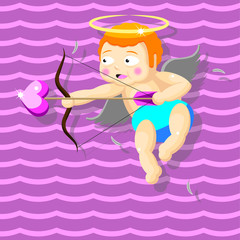 Funny cupid with bow and arrow. Illustration of a Valentine's Day. Vector isolated