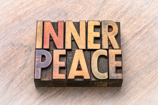 inner peace word abstract in wood type