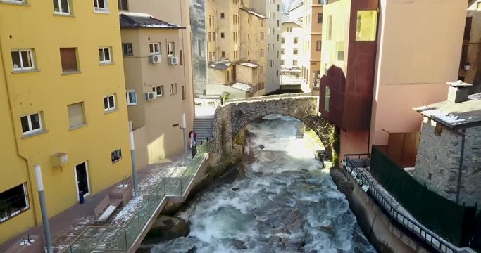 View from the top of the mountain town of Andora la Vela, Catalonia, mountain river