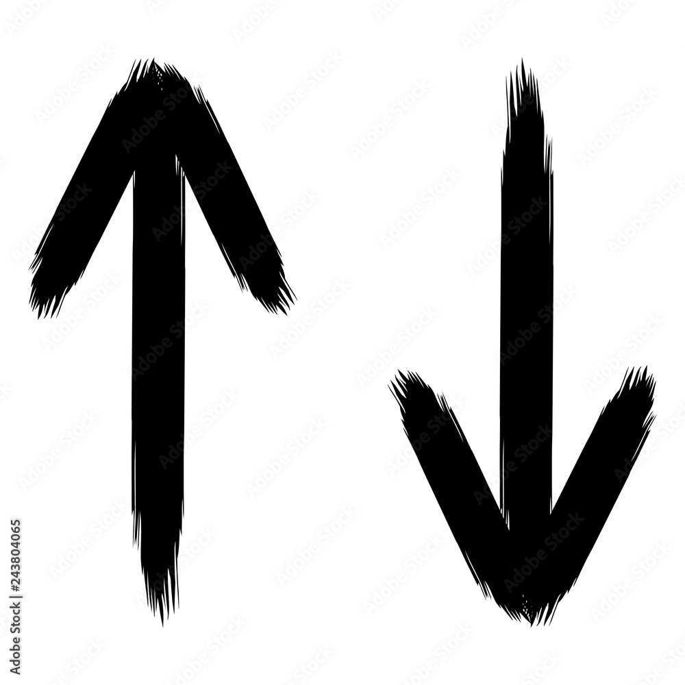 Poster vertical arrows hand drawn rough brush, vector up down arrows grunge style, concept target and path 