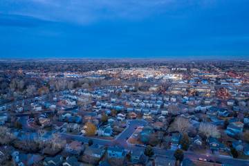 dusk over city of Fort Collins in Colorado