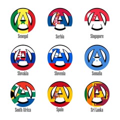 Flags of different countries of the world in the form of a sign of anarchy