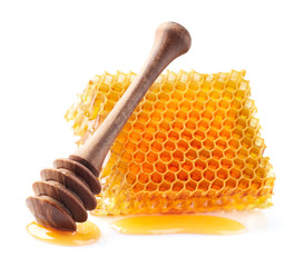 Honeycomb with spoon in closeup