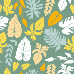 Hand drawn tropical plants. Leaves. Vector seamless pattern