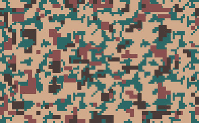 Digital pixel camouflage, seamless pattern. Desert color disguise military camo fabric. Vector camo texture 