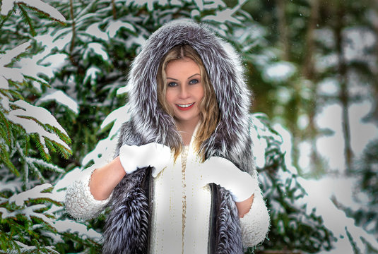 Winter photos of beautiful blue-eyed girl .