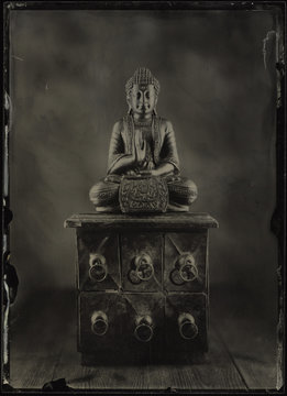 Buddha Figurine Photographed On Ambrotype