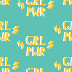 Seamless pattern. The girl power concept banner. Art with  lettering.