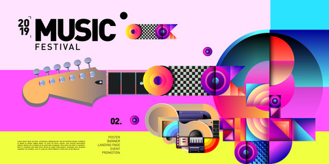 Fototapeta na wymiar Vector Colorful Music Festival for Event Banner and Poster. Colorful Geometric Abstract Background Template in Eps10.