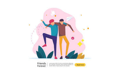 best friends forever concept for celebrating happy friendship day event. vector illustration of social relationship with people character. web landing template, banner, and print media