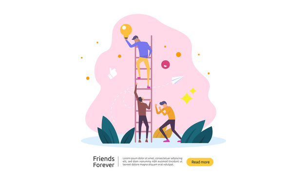 best friends forever concept for celebrating happy friendship day event. vector illustration of social relationship with people character. web landing template, banner, and print media