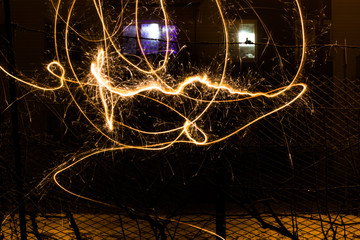 yellow light sparkle line on street