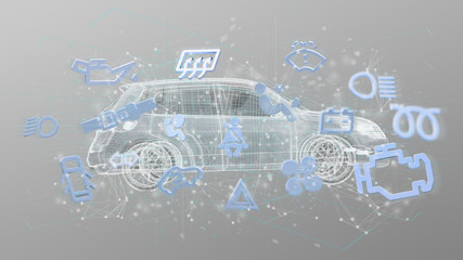 Smartcar icon,around an automobile on a background 3d rendering