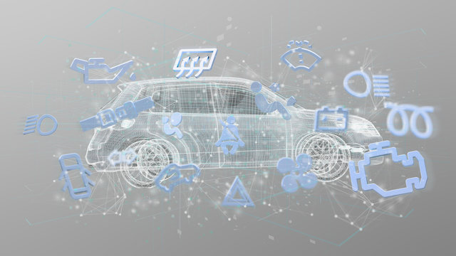 Smartcar icon,around an automobile on a background 3d rendering