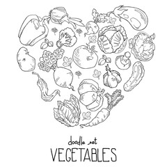 Heart shape of fresh vegetables. Vector graphics