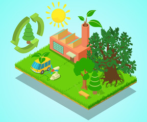 Eco place concept banner. Isometric banner of eco place vector concept for web, giftcard and postcard