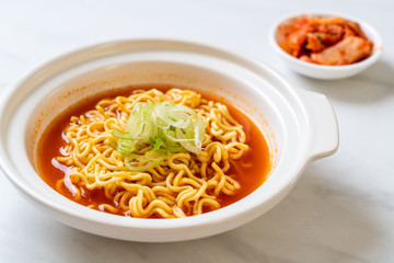 korean spicy instant noodles with kimchi