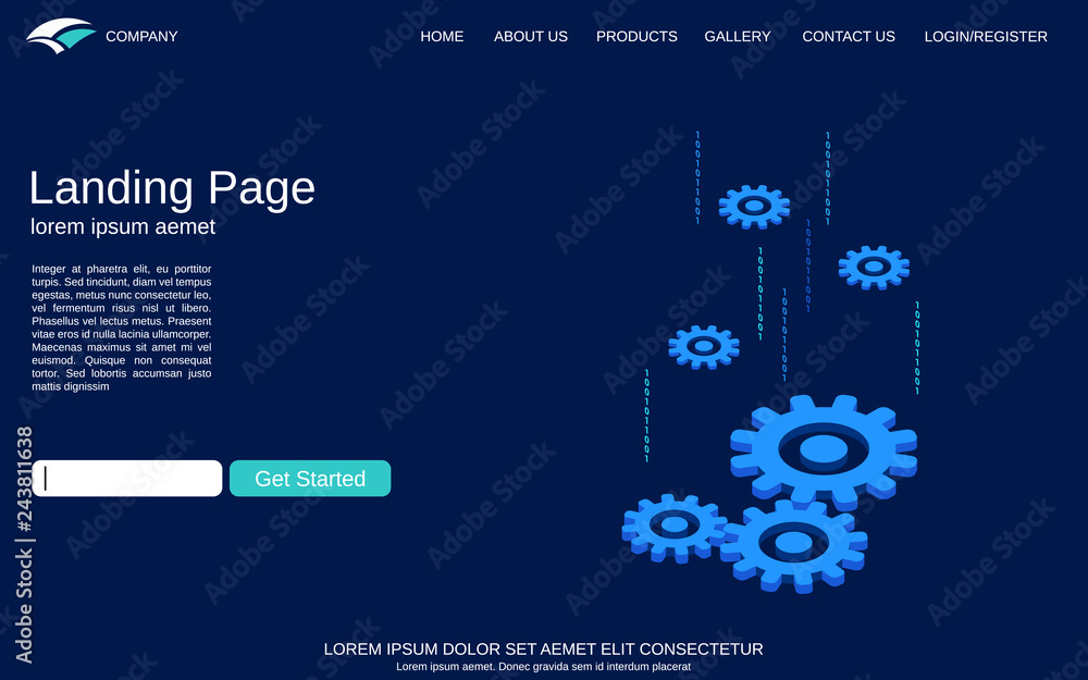 Poster website landing page vector template. blue background with digital technology isometric comcept illu