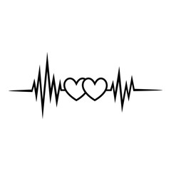 Heartbeat, pulse with two hearts, symbol Forever Love for couples, best friends, wedding, Valentine's day and engagement