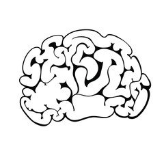 Abstract depiction of the human brain with black outline on white background