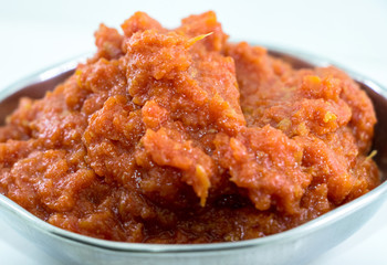 Gajar ka halwa is a carrot-based sweet dessert pudding from India