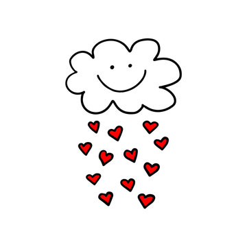 Happy weather, the cloud is raining hearts, Valentines day, wedding, symbol for love