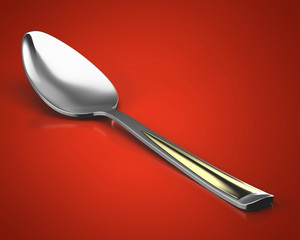 The spoon lies on an isolated background. 3D render - 3D image, 3D model
