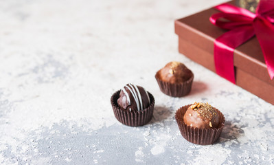 Chocolate and heart on St. Valentine's day love. The concept of postcards for lovers. Close up. Selective focus.