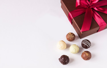 Chocolate and heart on St. Valentine's day love. The concept of postcards for lovers. Close up. Selective focus.