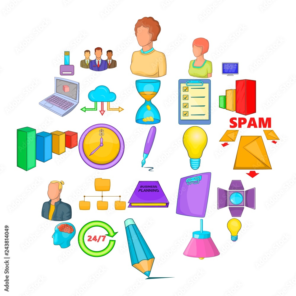 Poster working mood icons set. cartoon set of 25 working mood vector icons for web isolated on white backgr